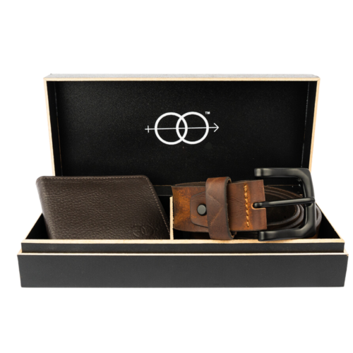 Rusty Cocoa Brown Serpentessa Belt & Matt Brown Slim Wallet – Luxury Gift Box for Men