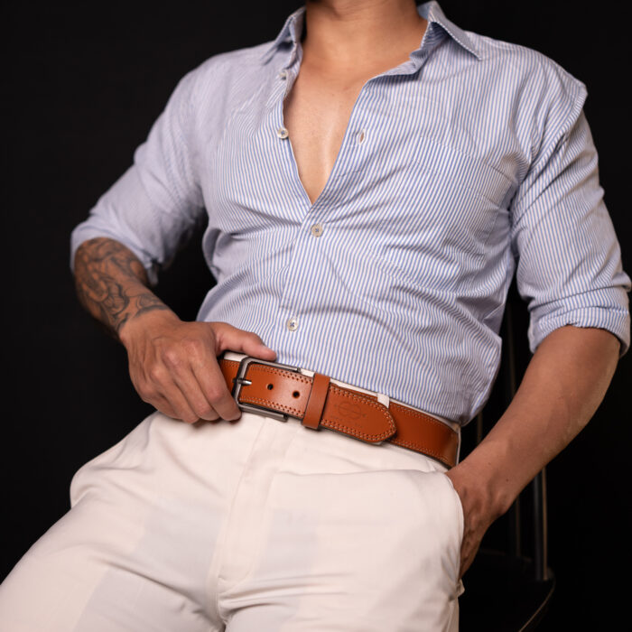 Hand-Stitched Genuine Leather Belt – Matte Buckle, Formal & Casual Wear - Image 2